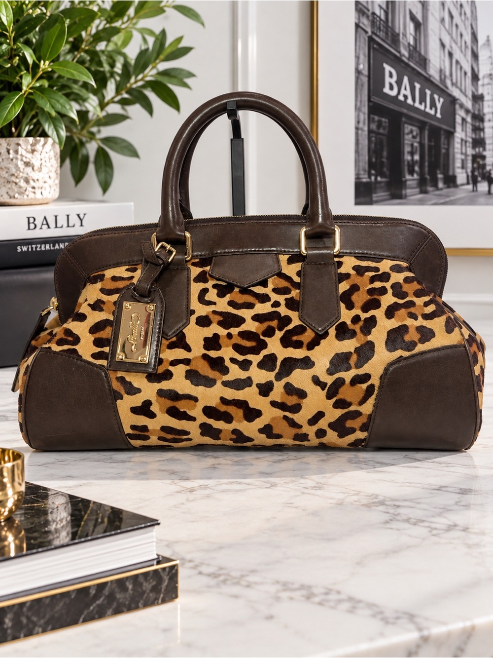 Bally Leopard Calf Hair East-West Satchel Tote